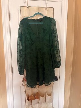 Lulu's Emerald Green Floral Long Sleeve Mini Dress
